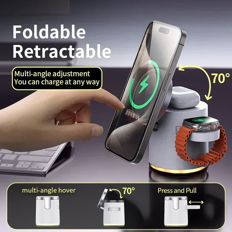 Ultimate 4-in-1 Qi2 Wireless Charger Dock with Night Light for MagSafe iPhone 16/15/14 Pro Max, AirPods Pro 2-8, and Apple Watch