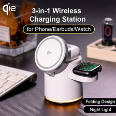 Ultimate 4-in-1 Qi2 Wireless Charger Dock with Night Light for MagSafe iPhone 16/15/14 Pro Max, AirPods Pro 2-8, and Apple Watch